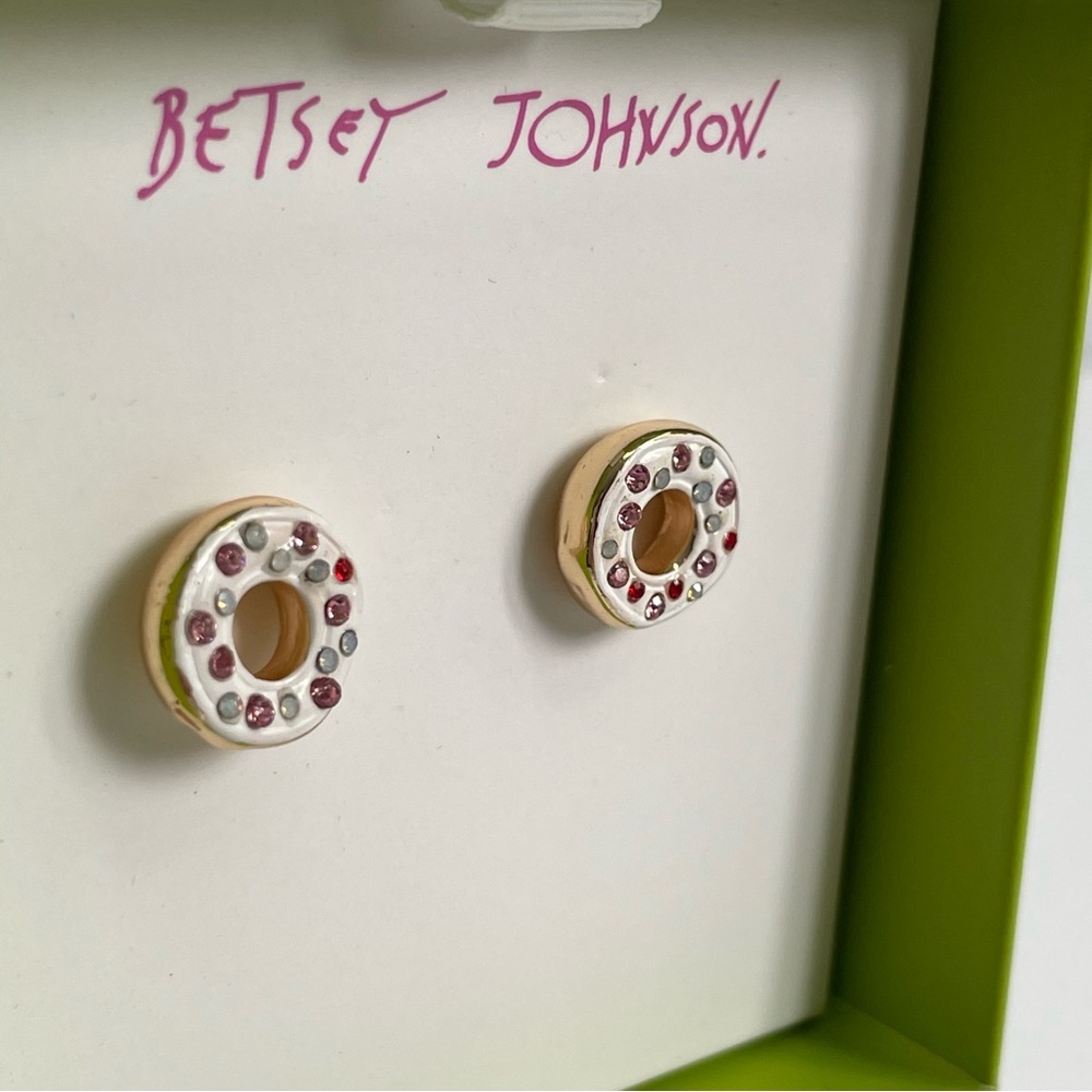Betsey Johnson Spring 2023 Enamel and Jewel Donut Pierced Earrings - Picture 6 of 7